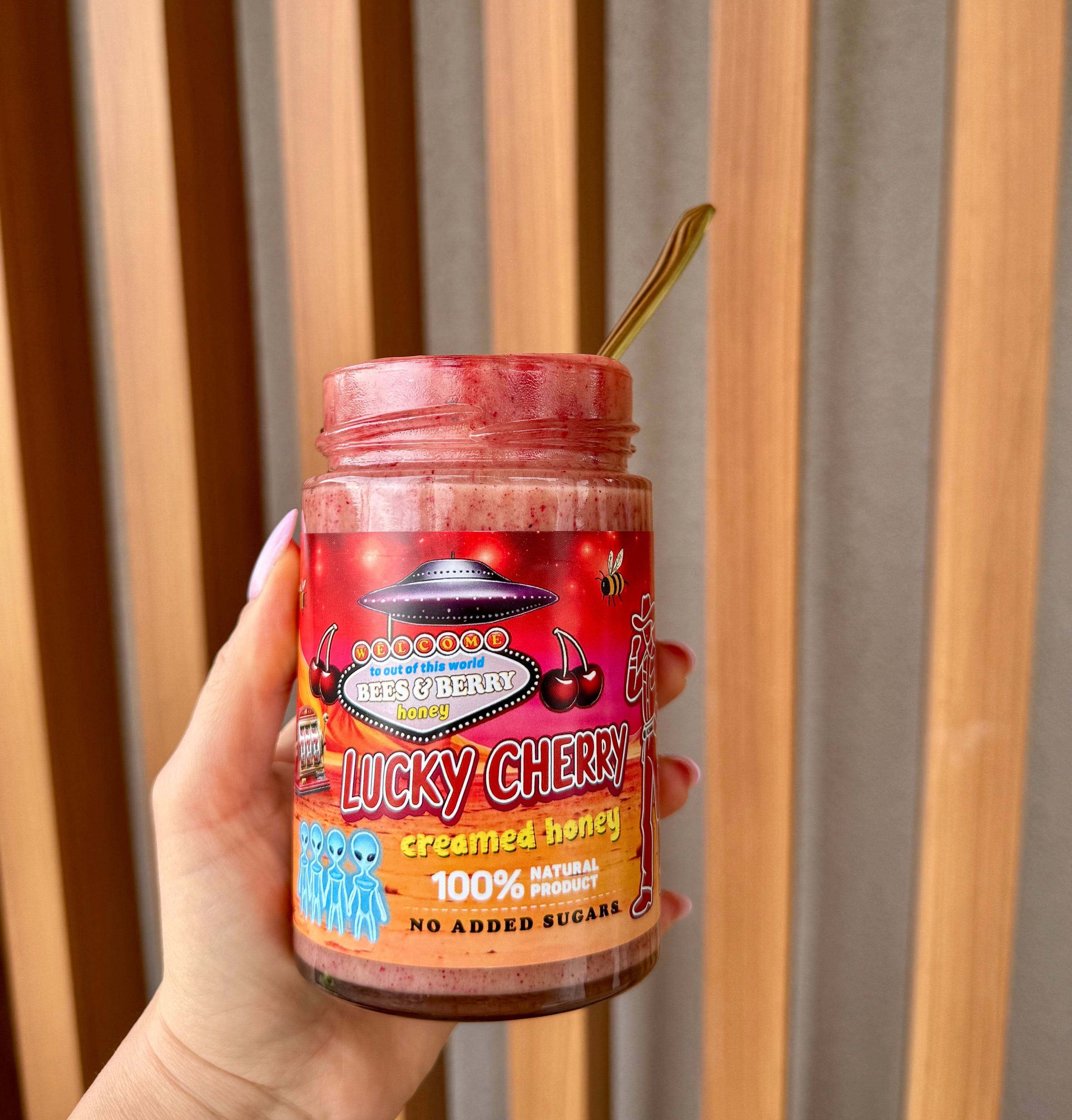 Lucky cherry creamed honey