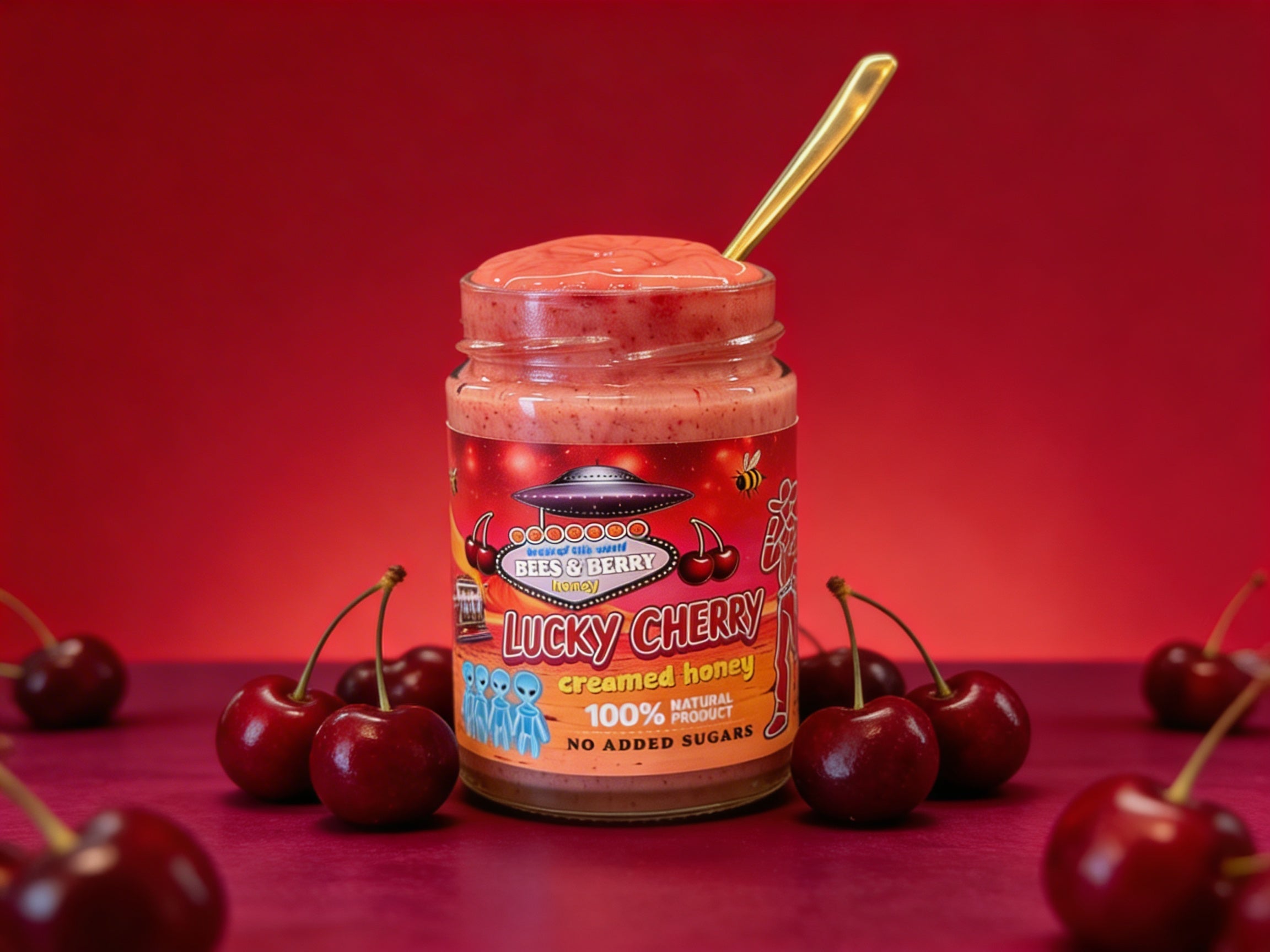 Lucky cherry creamed honey